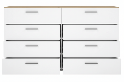 Pepe 8 Drawer Oak Double Dresser – White High Gloss Bedroom Storage