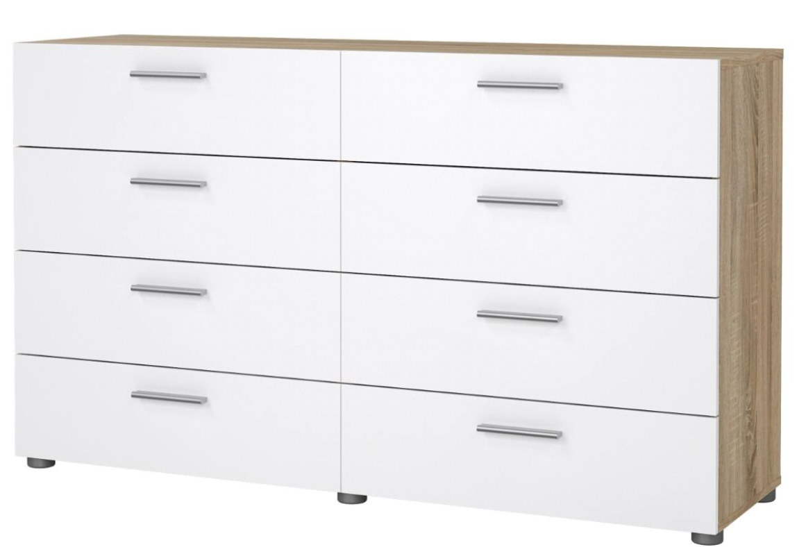 Pepe 8 Drawer Oak Double Dresser – White High Gloss Bedroom Storage