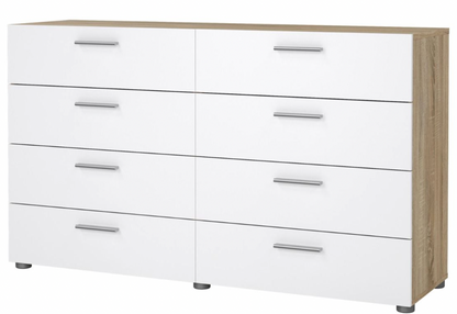 Pepe 8 Drawer Oak Double Dresser – White High Gloss Bedroom Storage