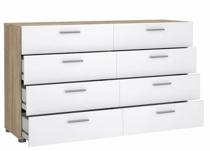 Pepe 8 Drawer Oak Double Dresser – White High Gloss Bedroom Storage