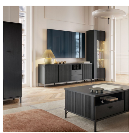 Lusaka TV Cabinet 3 Door 2 Drawer in Black Graphite