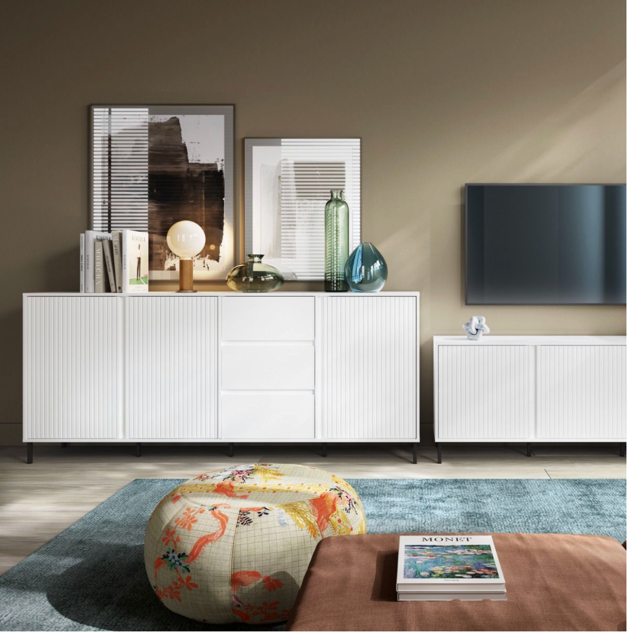 Avenale Sideboard 3 Door 3 Drawer in Alpine White High Gloss