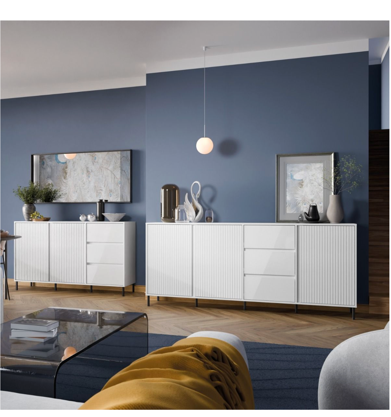 Avenale Sideboard 3 Door 3 Drawer in Alpine White High Gloss