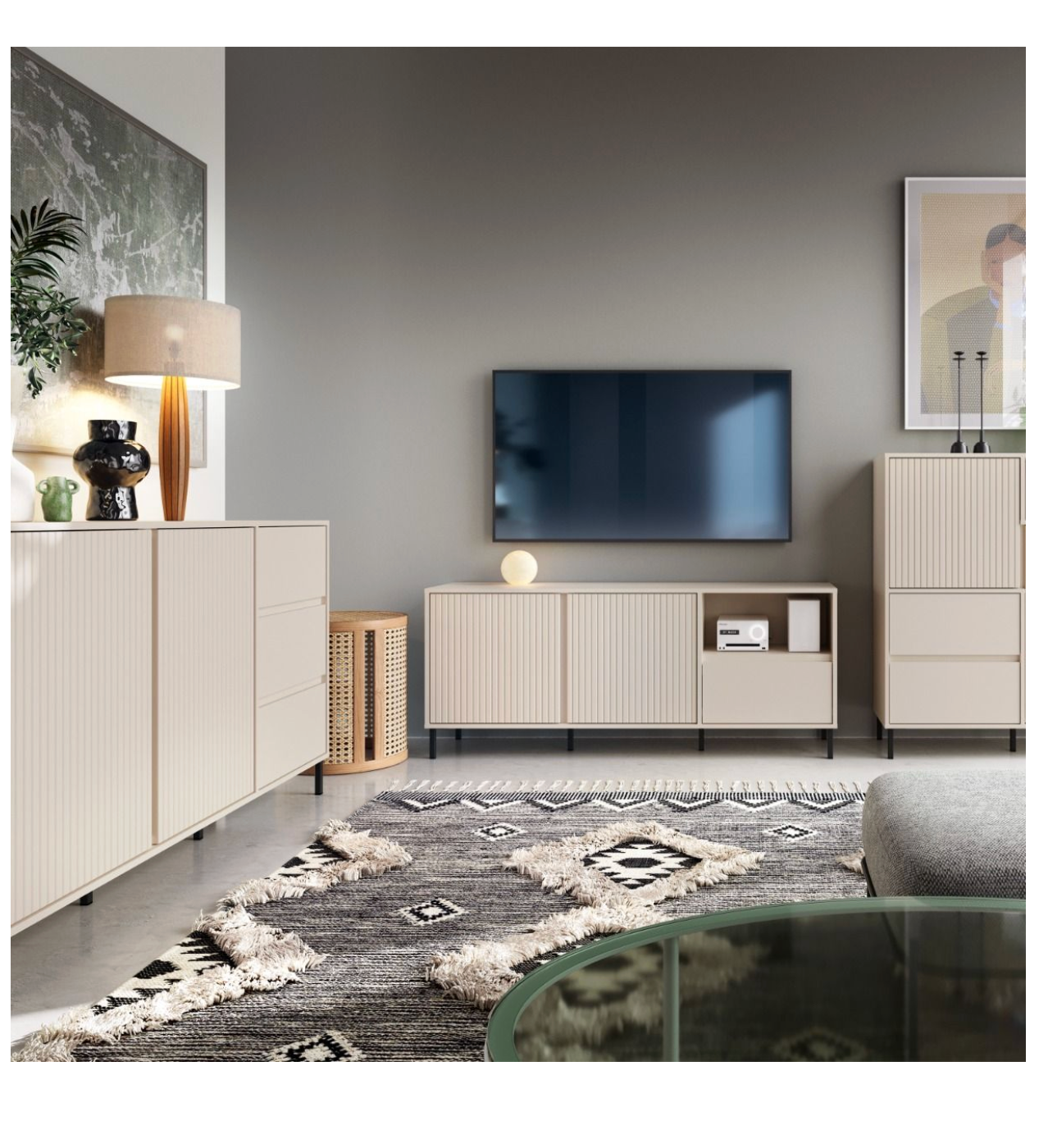 Avenale Wide TV Cabinet 2 Door 1 Drawer in Cashmere