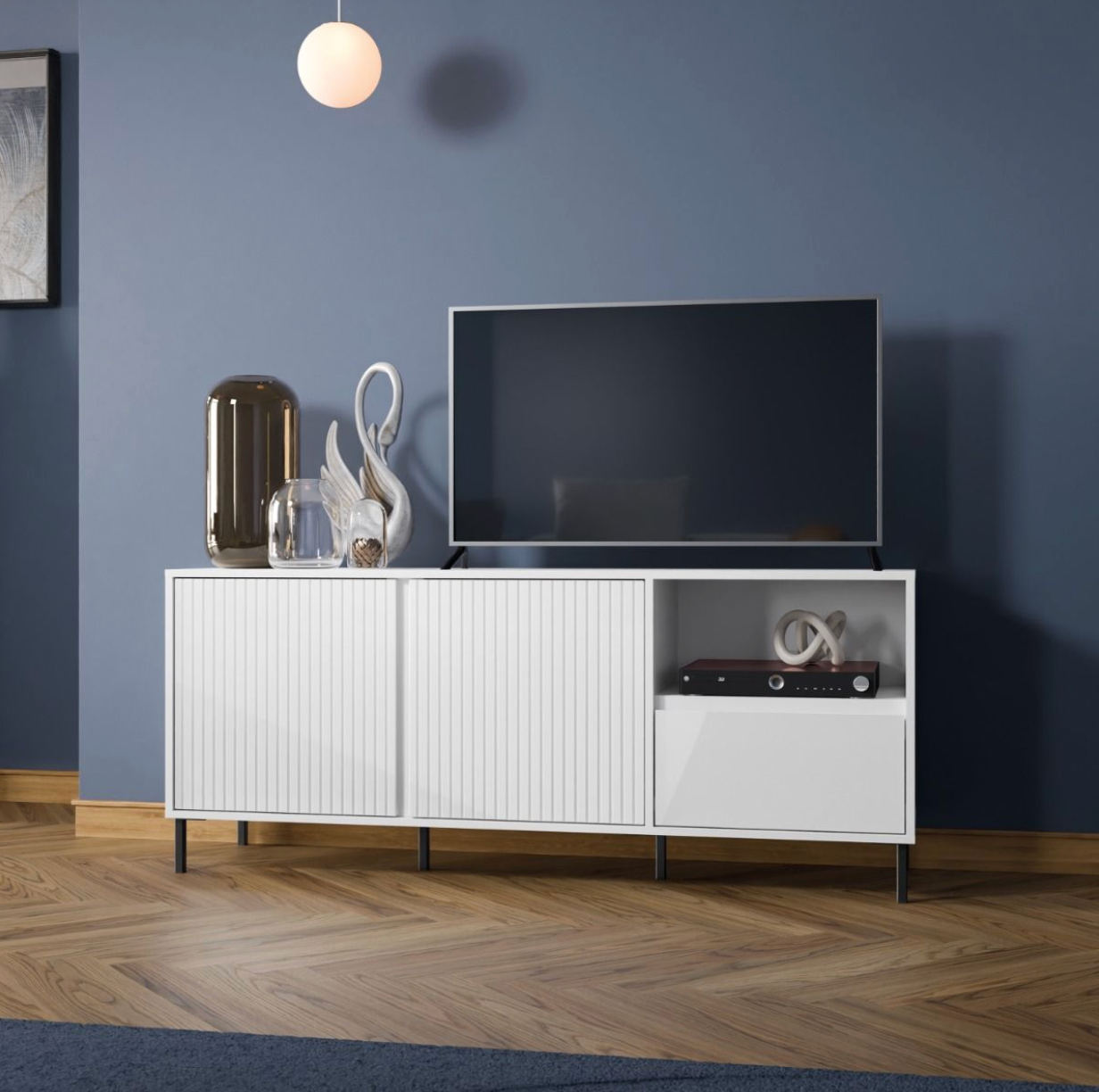 Avenale Wide TV Cabinet 2 Door 1 Drawer in Alpine White High Gloss