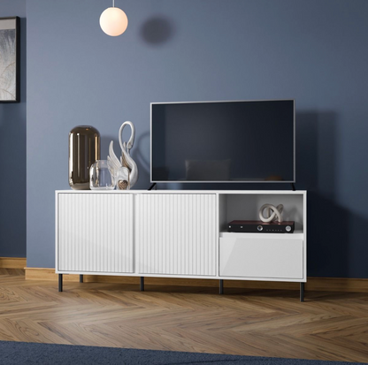 Avenale Wide TV Cabinet 2 Door 1 Drawer in Alpine White High Gloss