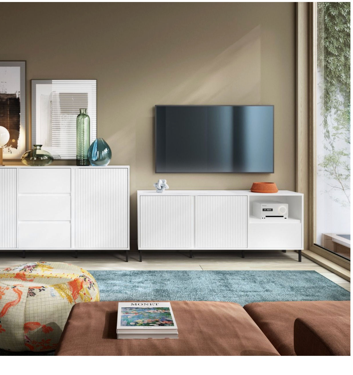 Avenale Wide TV Cabinet 2 Door 1 Drawer in Alpine White High Gloss