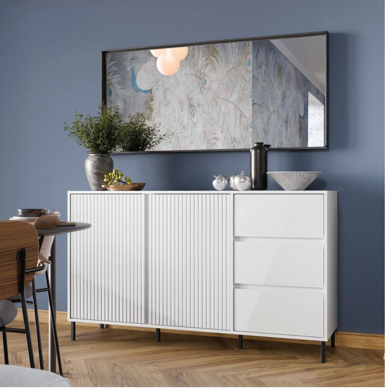 Avenale Sideboard 2 Door 3 Drawer in Alpine White High Gloss