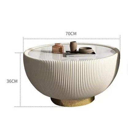 Scandinavian Style Round Coffee Table with Ceramic Surface and Leather Finish