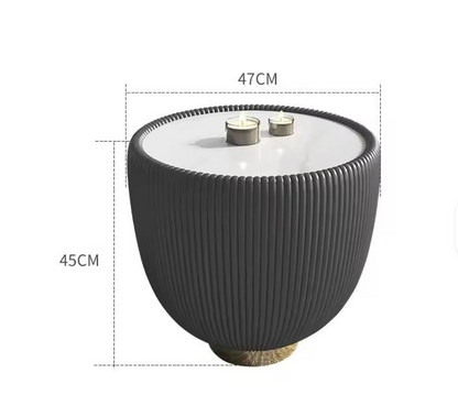 Scandinavian Style Round Coffee Table with Ceramic Surface and Leather Finish