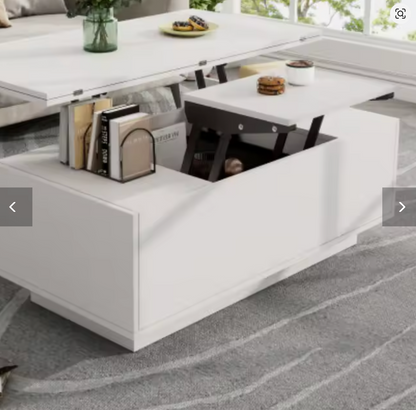 White Lift-Top Coffee Table with Hidden Storage – 2 Doors & Dual Lifting Platforms Center Table