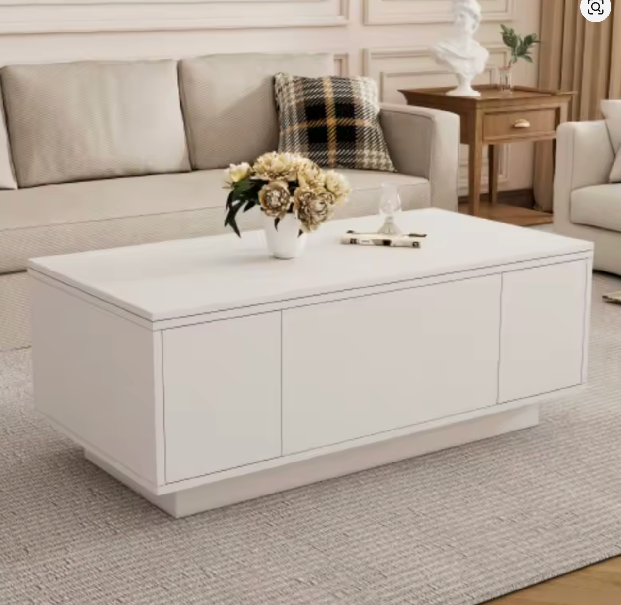 White Lift-Top Coffee Table with Hidden Storage – 2 Doors & Dual Lifting Platforms Center Table
