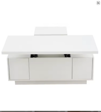 White Lift-Top Coffee Table with Hidden Storage – 2 Doors & Dual Lifting Platforms Center Table