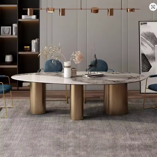 Italian Luxury Oval Dining Table with Gold Stainless Steel Base