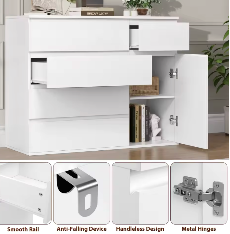 Modern 5 Drawer Chest with Door Storage Cabinet 100x80x40cm
