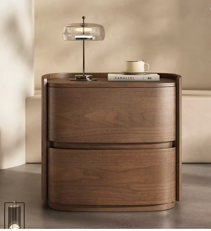 Italian Style Solid Wood Oval Bedside Table | Modern Storage Nightstand Cabinet with Drawer