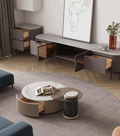 Modern Luxury Marble Coffee Table Set – Designer Round Nesting Tables