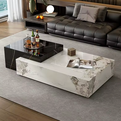 Luxury Marble Coffee Table with Storage – Modern Wooden Base Living Roomm Table