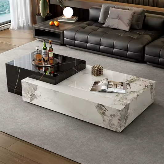 Luxury Marble Coffee Table with Storage – Modern Wooden Base Living Roomm Table