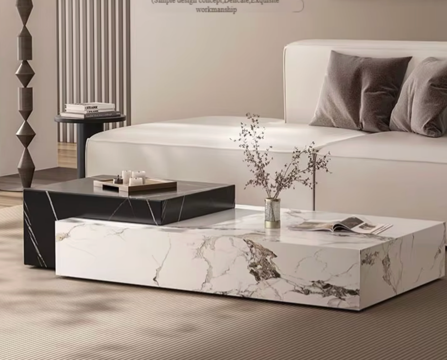 Luxury Marble Coffee Table with Storage – Modern Wooden Base Living Roomm Table