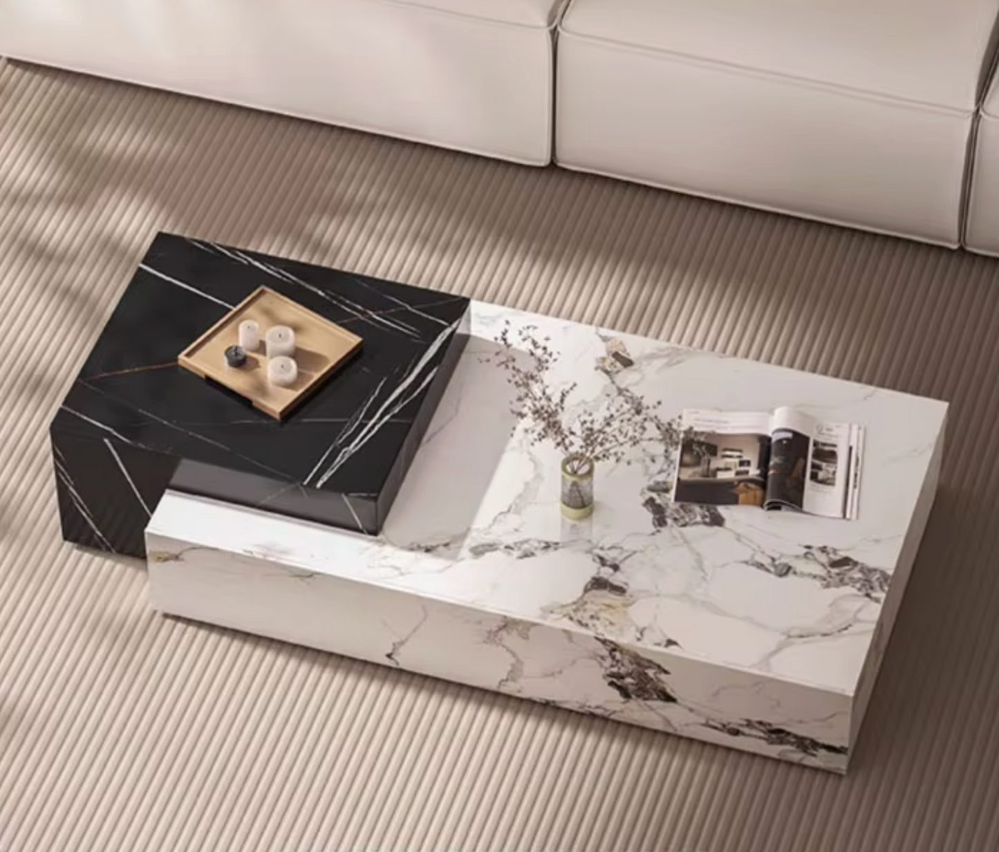 Luxury Marble Coffee Table with Storage – Modern Wooden Base Living Roomm Table