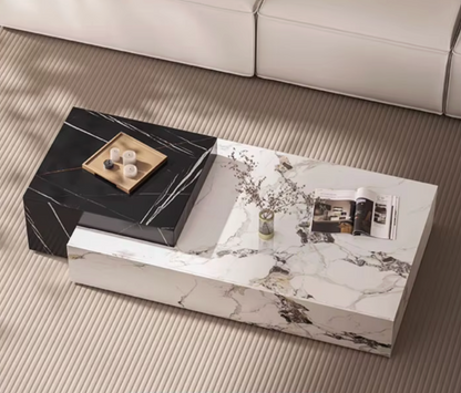 Luxury Marble Coffee Table with Storage – Modern Wooden Base Living Roomm Table