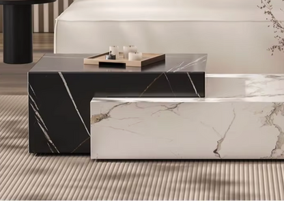 Luxury Marble Coffee Table with Storage – Modern Wooden Base Living Roomm Table