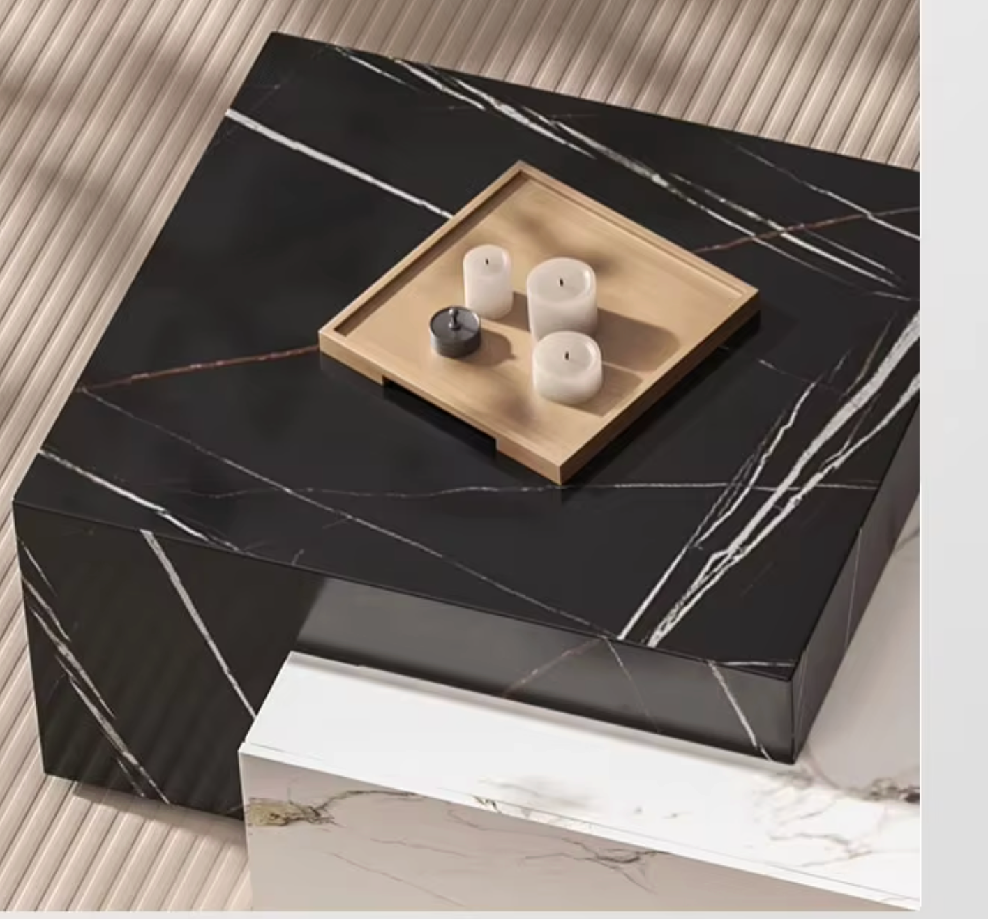 Luxury Marble Coffee Table with Storage – Modern Wooden Base Living Roomm Table