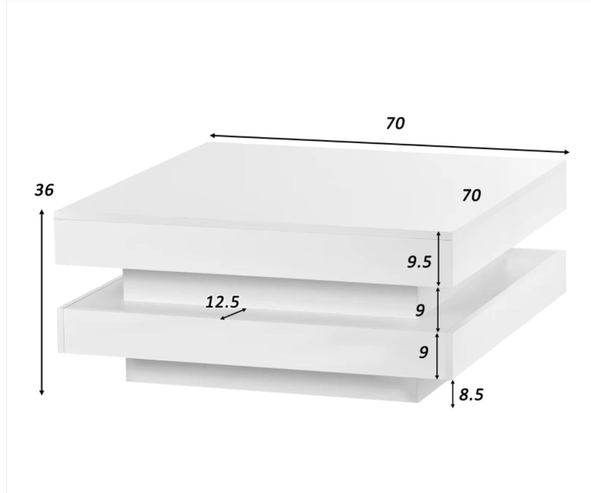 High Gloss White Round Coffee Table | Rotating Top & LED Lighting