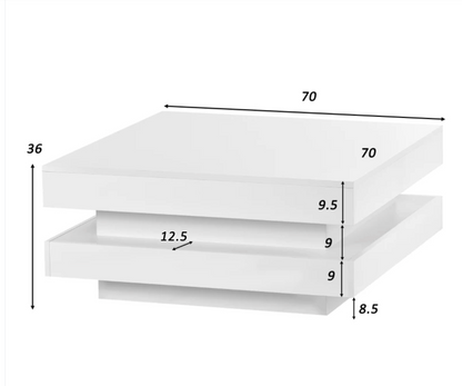 High Gloss White Round Coffee Table | Rotating Top & LED Lighting