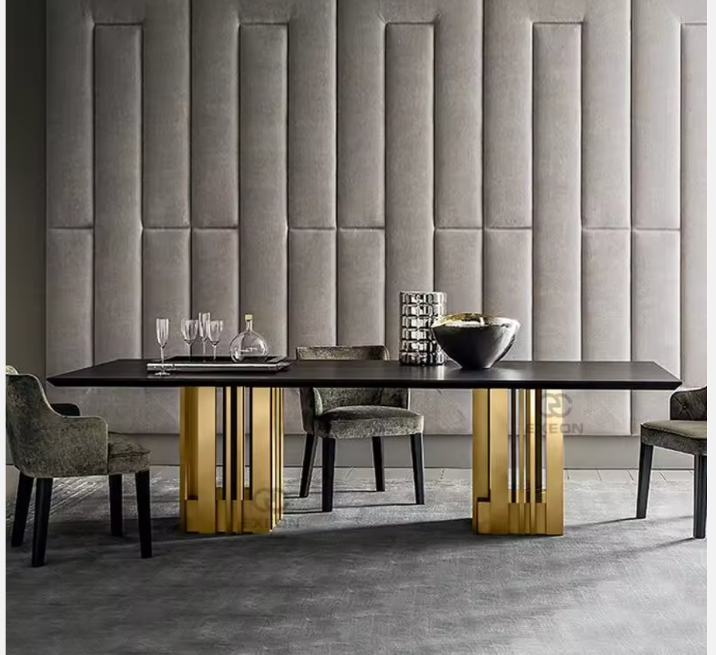 Luxury Marble Dining Table – Italian Style Rectangular Table with Stainless Steel Base