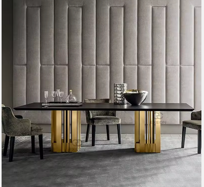 Luxury Marble Dining Table – Italian Style Rectangular Table with Stainless Steel Base