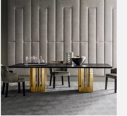 Luxury Marble Dining Table – Italian Style Rectangular Table with Stainless Steel Base