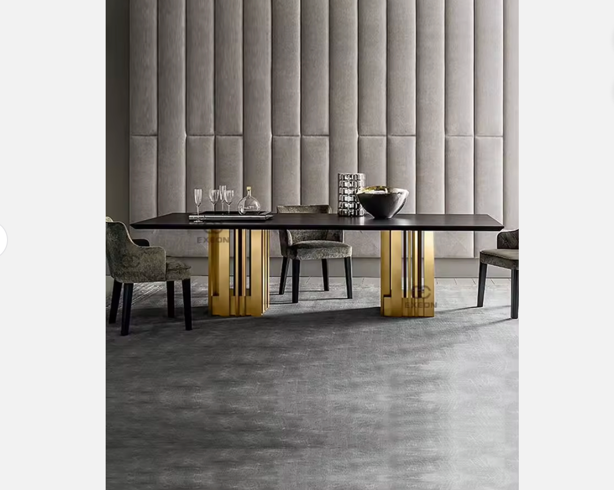 Luxury Marble Dining Table – Italian Style Rectangular Table with Stainless Steel Base