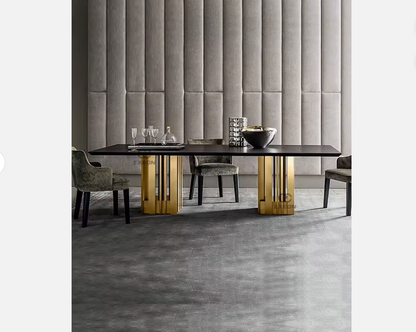 Luxury Marble Dining Table – Italian Style Rectangular Table with Stainless Steel Base