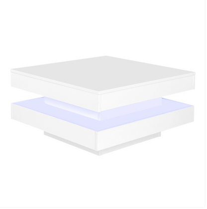 High Gloss White Round Coffee Table | Rotating Top & LED Lighting
