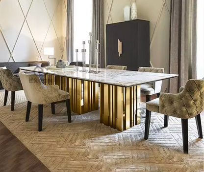 Luxury Marble Dining Table – Italian Style Rectangular Table with Stainless Steel Base