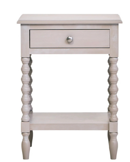 Heritage Grey Wood Side Table | One Drawer & Bobble Legs