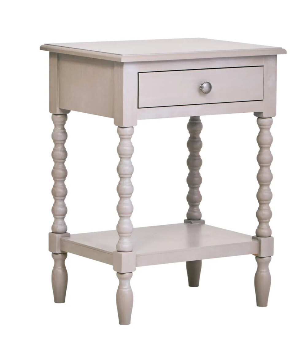 Heritage Grey Wood Side Table | One Drawer & Bobble Legs