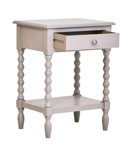 Heritage Grey Wood Side Table | One Drawer & Bobble Legs