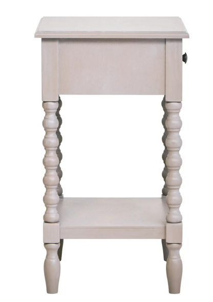 Heritage Grey Wood Side Table | One Drawer & Bobble Legs