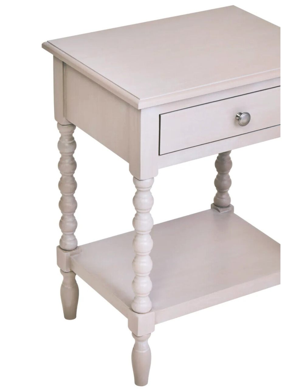 Heritage Grey Wood Side Table | One Drawer & Bobble Legs