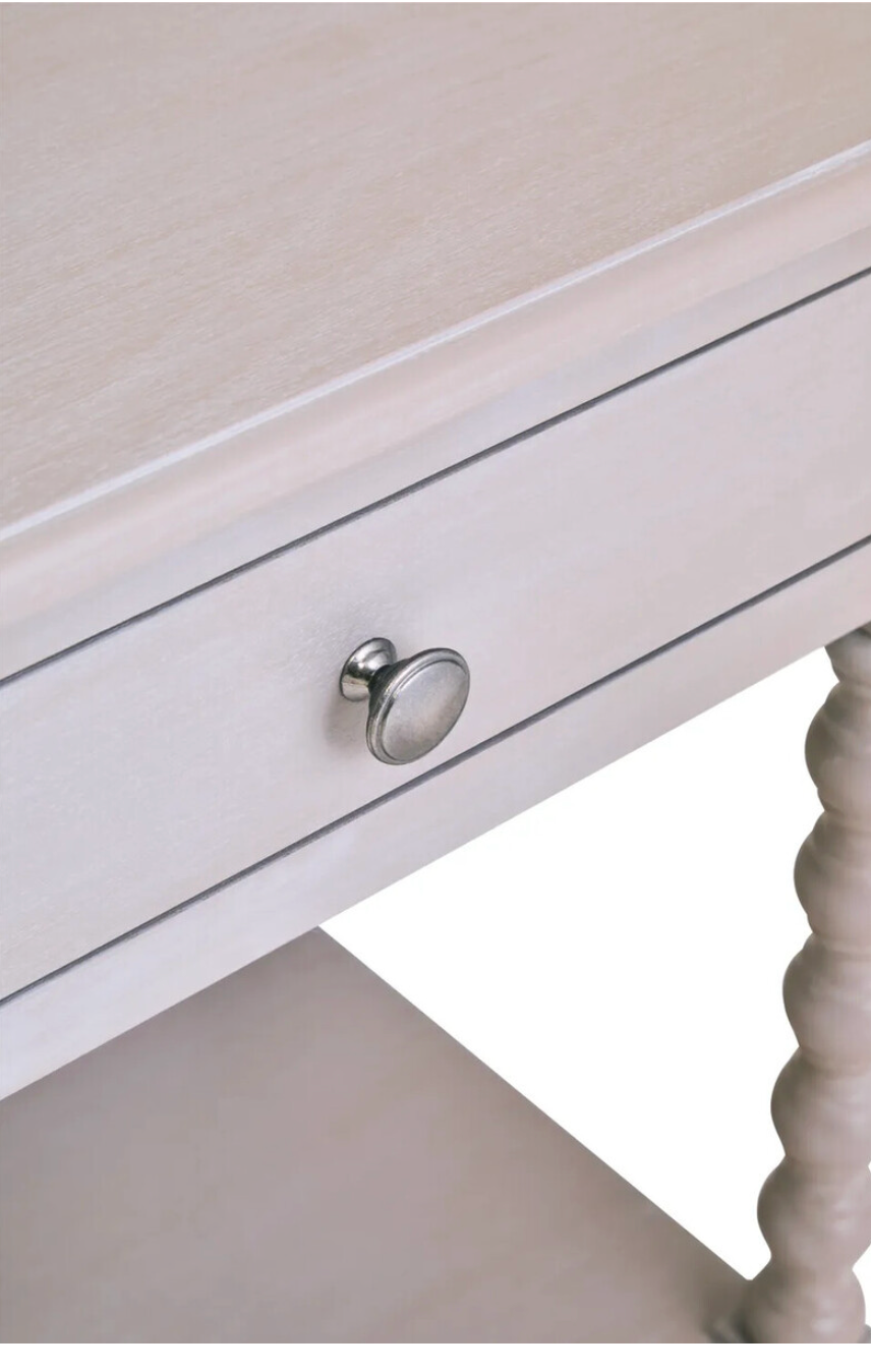 Heritage Grey Wood Side Table | One Drawer & Bobble Legs