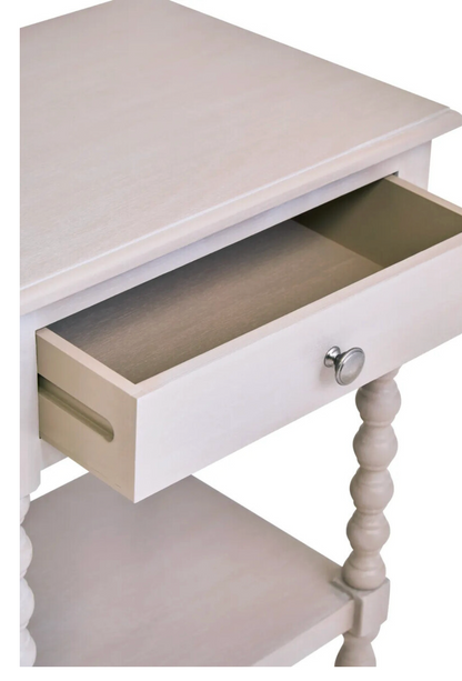 Heritage Grey Wood Side Table | One Drawer & Bobble Legs
