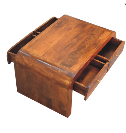 The Woodsmith Darcy Coffee Table – Solid Mango Wood | Four-Drawer Storage | Chestnut Finish