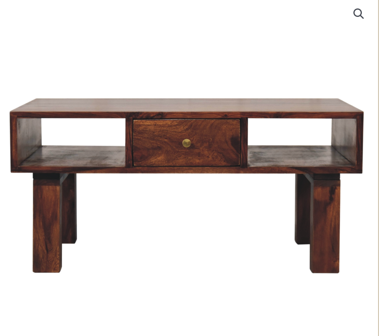 Luna Coffee Table – Solid Sheesham Wood | Chestnut Finish & Brass Detail
