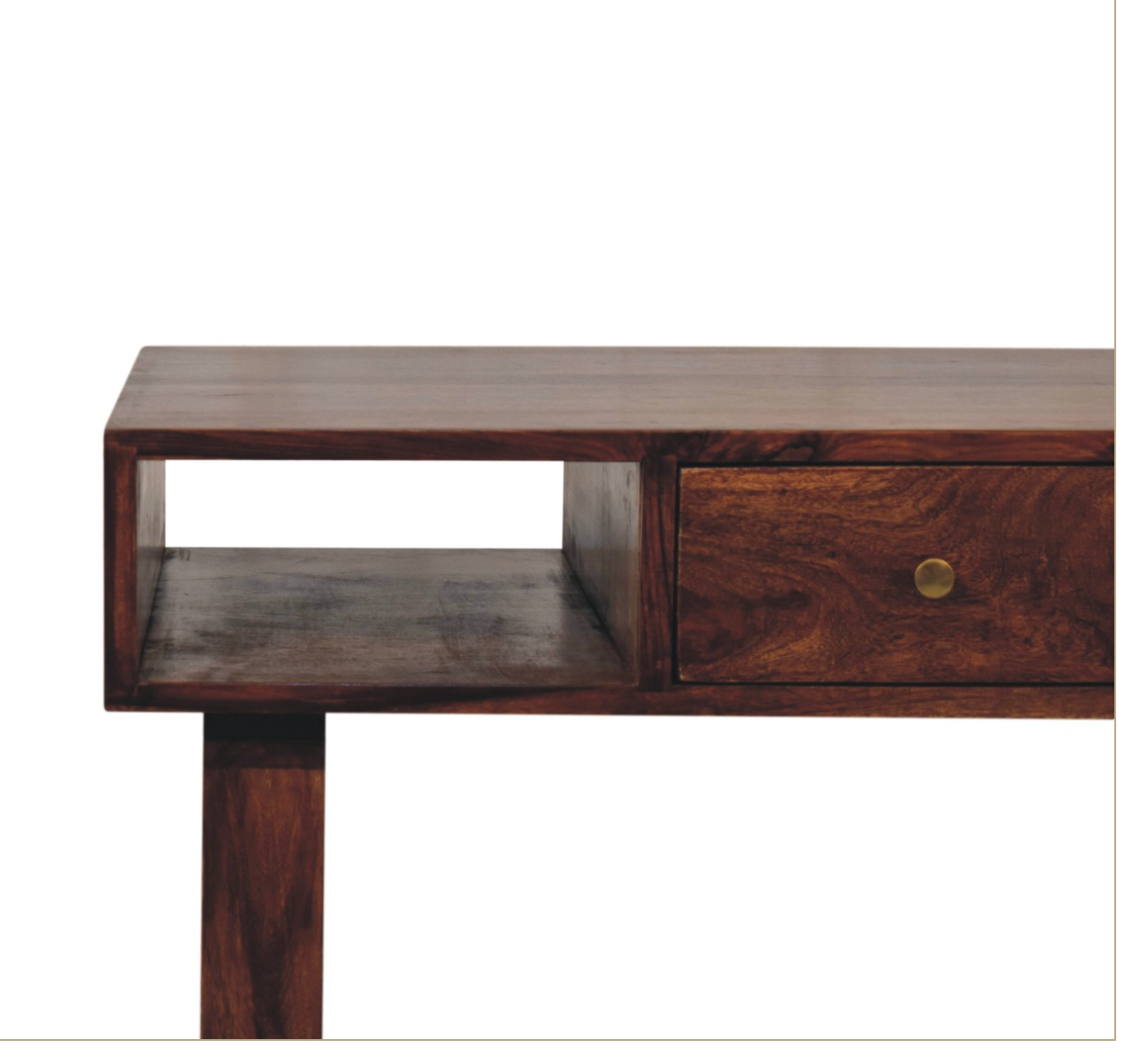 Luna Coffee Table – Solid Sheesham Wood | Chestnut Finish & Brass Detail