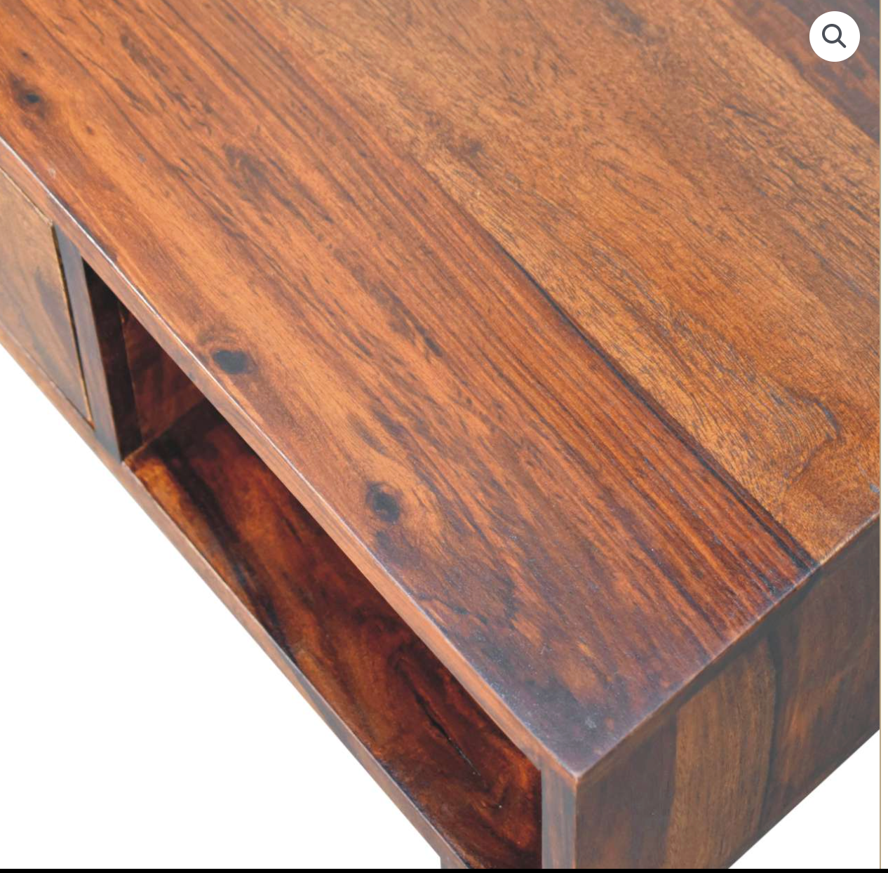Luna Coffee Table – Solid Sheesham Wood | Chestnut Finish & Brass Detail