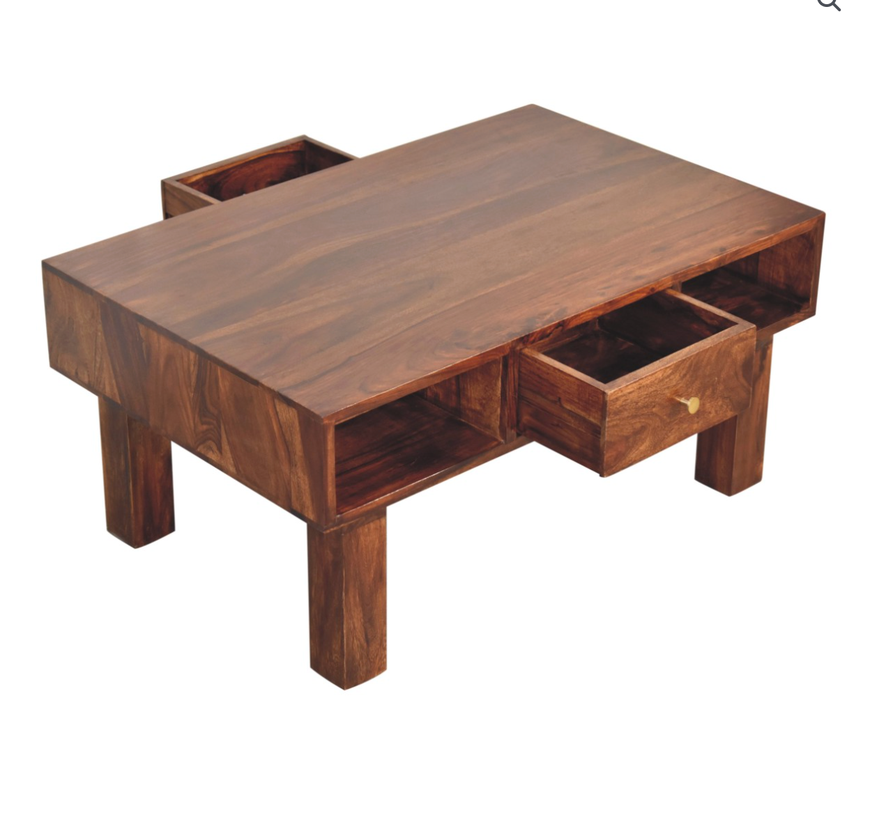 Luna Coffee Table – Solid Sheesham Wood | Chestnut Finish & Brass Detail