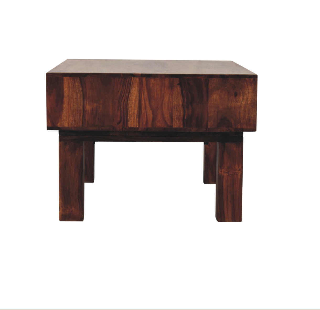 Luna Coffee Table – Solid Sheesham Wood | Chestnut Finish & Brass Detail